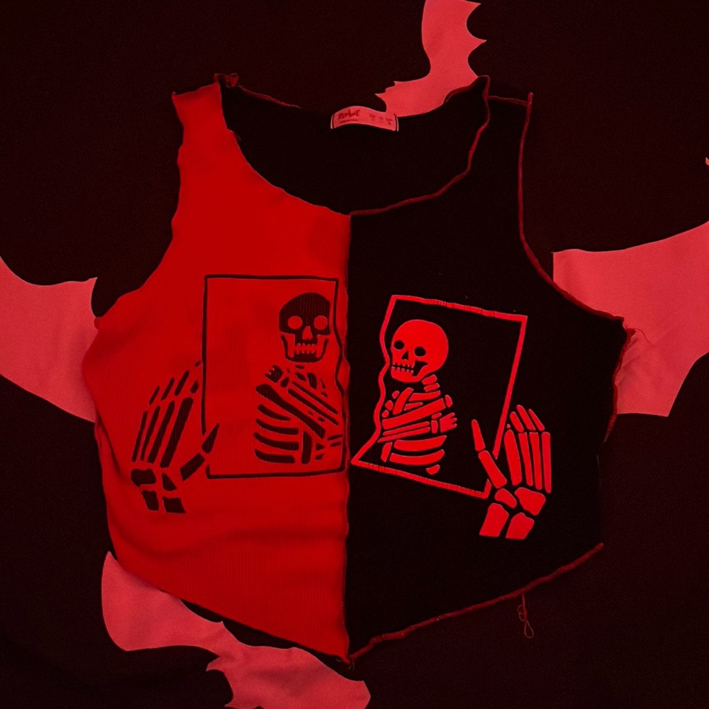 -black and red skeleton crop top -size SMALL